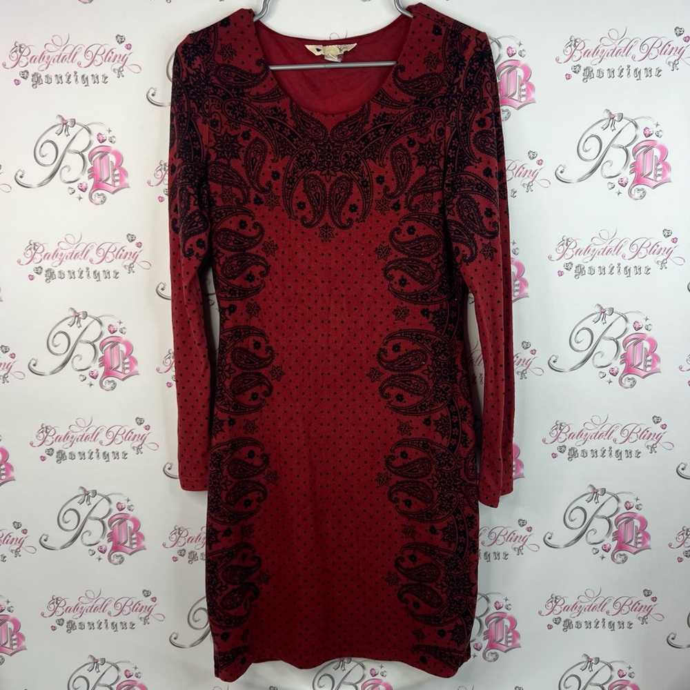 Yumi dress bodycon floral paisley Chic Long Sleeve Red Dress Paisley Pattern